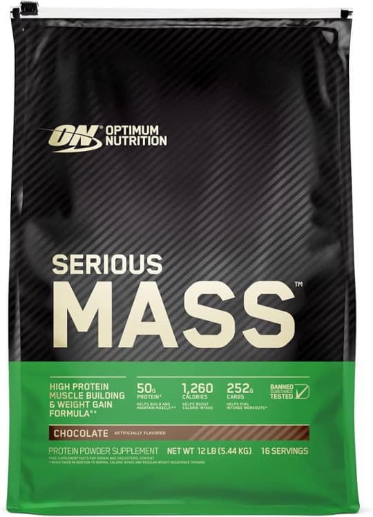 Optimum Nutrition (ON) Serious Mass: High Protein Muscle Building & Weight Gainer Powder, 50 Grams of Protein, Immune Support - Chocolate, 12 Lbs (5.44 KG) pack may vary